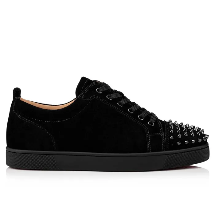 Men Louis Junior Spikes Sneakers 8211 Veau Velours 8211 Black Black Christian Louboutin Low Top Sneakers