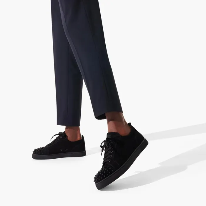 Men Louis Junior Spikes Sneakers 8211 Veau Velours 8211 Black Black Christian Louboutin Low Top Sneakers