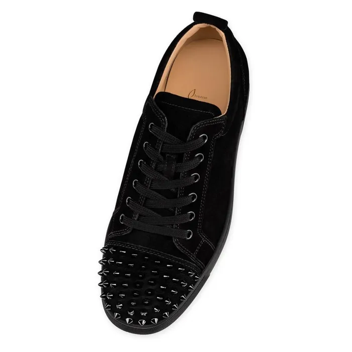 Men Louis Junior Spikes Sneakers 8211 Veau Velours 8211 Black Black Christian Louboutin Low Top Sneakers