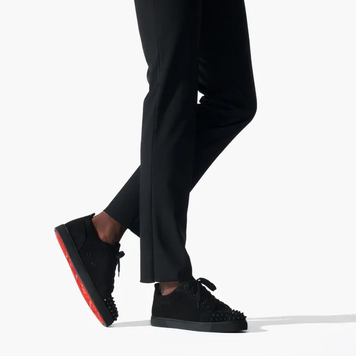Men Louis Junior Spikes Sneakers 8211 Veau Velours 8211 Black Black Christian Louboutin Low Top Sneakers