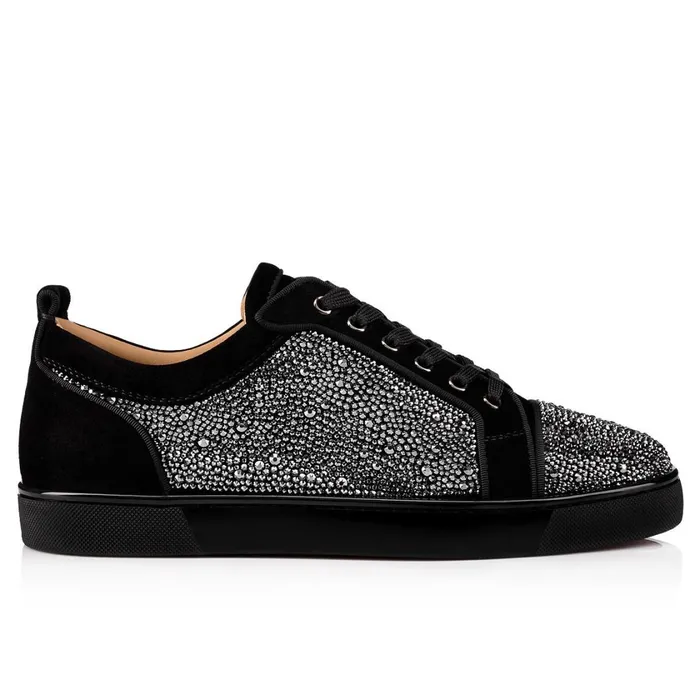 Men Louis Junior Strass Sneakers 8211 Suede Calf And Strass 8211 Black Black Christian Louboutin Low Top Sneakers