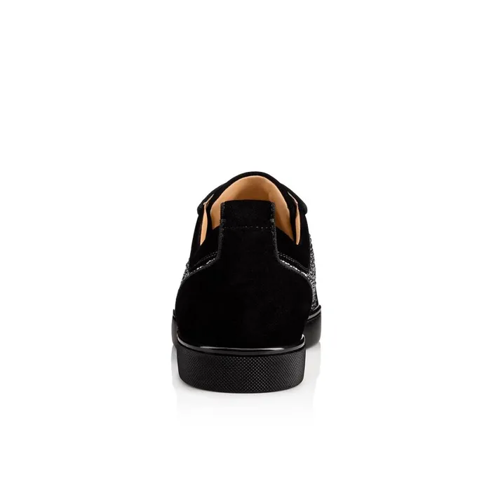 Men Louis Junior Strass Sneakers 8211 Suede Calf And Strass 8211 Black Black Christian Louboutin Low Top Sneakers