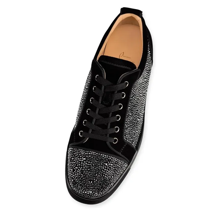 Men Louis Junior Strass Sneakers 8211 Suede Calf And Strass 8211 Black Black Christian Louboutin Low Top Sneakers