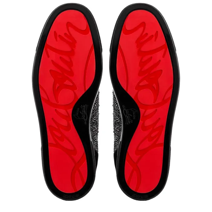 Men Louis Junior Strass Sneakers 8211 Suede Calf And Strass 8211 Black Black Christian Louboutin Low Top Sneakers