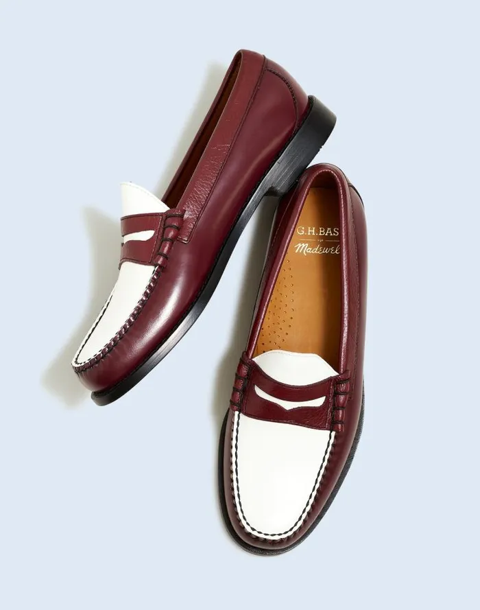 Men Madewell X GHBASS Larson Weejuns Loafers Wine White Madewell Dress Shoes and Loafers