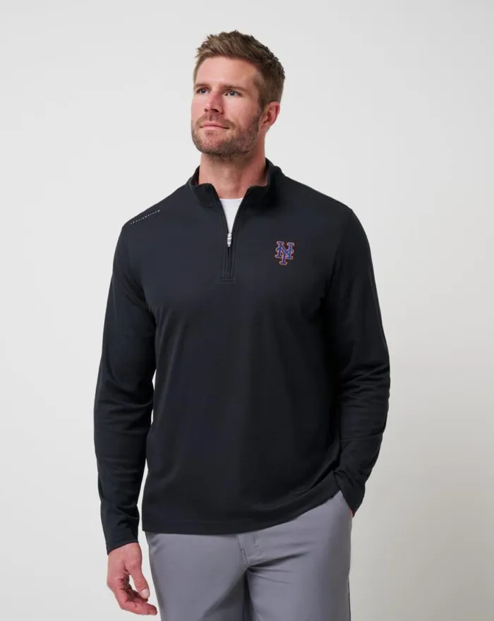 Men NEW YORK METS TIME TO TAILGATE QUARTER ZIP Black TravisMathew Quarter Zips