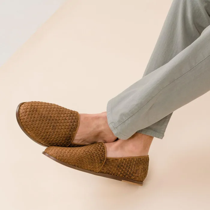Men Nisolo Sandals and Slip Ons Alejandro Woven SlipOn 20 Woven Tobacco