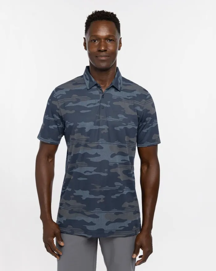 Men OPEN CAMO POLO Blue Nights TravisMathew Polos
