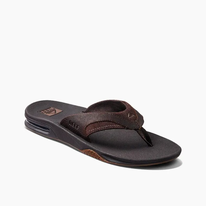 Men Reef Sandals Leather Fanning Dark Brown Men Reef Sandals Leather Fanning Dark Brown