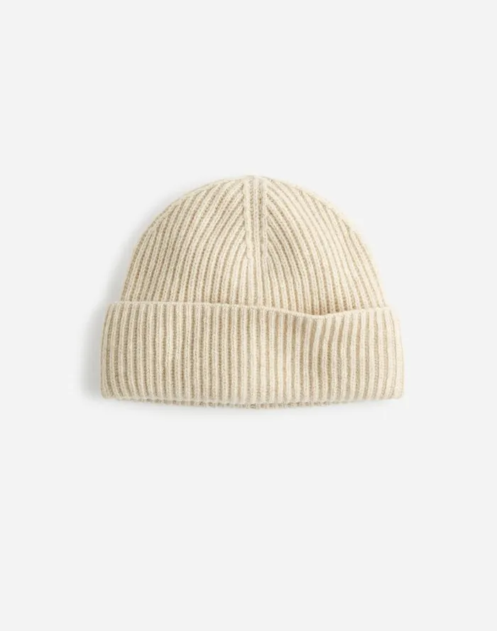 Men Rib Knit Beanie In SoftWool Heather Cream Madewell Hats and Scarves
