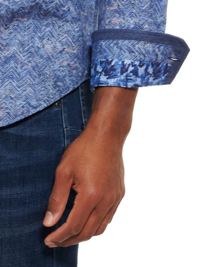 Men Robert Graham Button Down Shirts COSMIC WAVE LONG SLEEVE BUTTON DOWN SHIRT BLUE