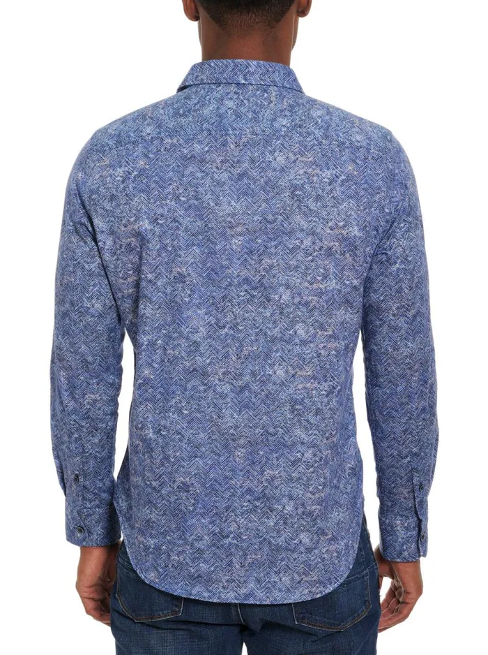 Men Robert Graham Button Down Shirts COSMIC WAVE LONG SLEEVE BUTTON DOWN SHIRT BLUE