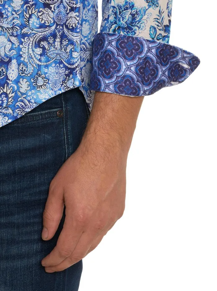 Men Robert Graham Button Down Shirts IN YOUR DELFT LONG SLEEVE BUTTON DOWN SHIRT BLUE