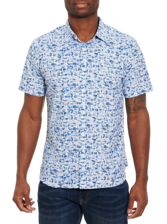 Men Robert Graham Button Down Shirts MADDOX PERFORMANCE SHORT SLEEVE KNIT BLUE Men Robert Graham Button Down Shirts MADDOX PERFORMANCE SHORT SLEEVE KNIT BLUE