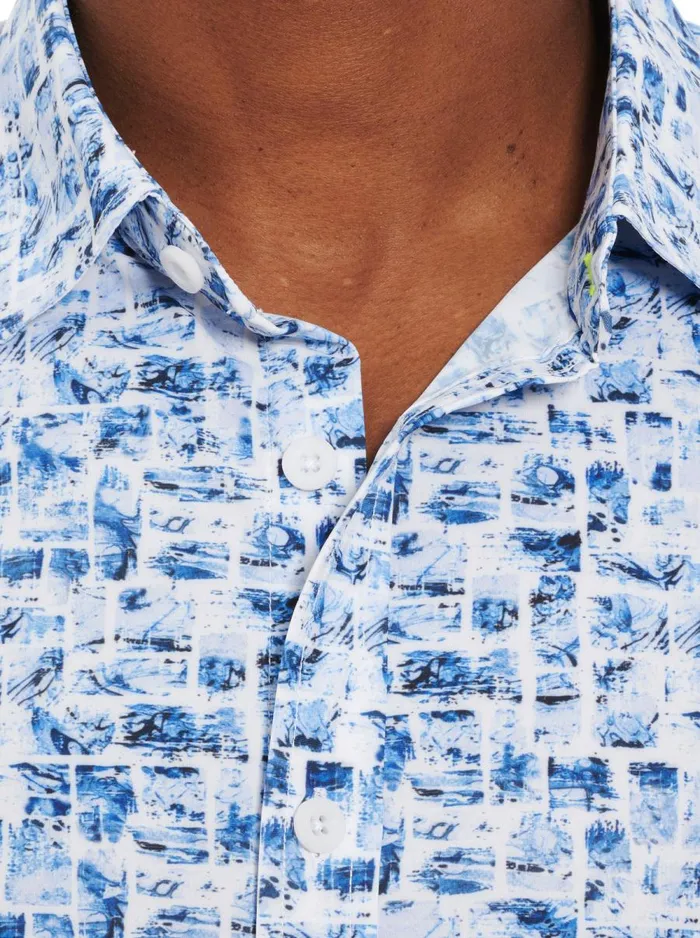 Men Robert Graham Button Down Shirts MADDOX PERFORMANCE SHORT SLEEVE KNIT BLUE