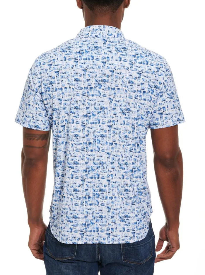 Men Robert Graham Button Down Shirts MADDOX PERFORMANCE SHORT SLEEVE KNIT BLUE