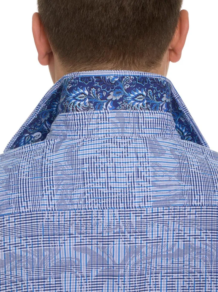 Men Robert Graham Button Down Shirts RUM SWIZZLE SHORT SLEEVE BUTTON DOWN SHIRT SAPPHIRE