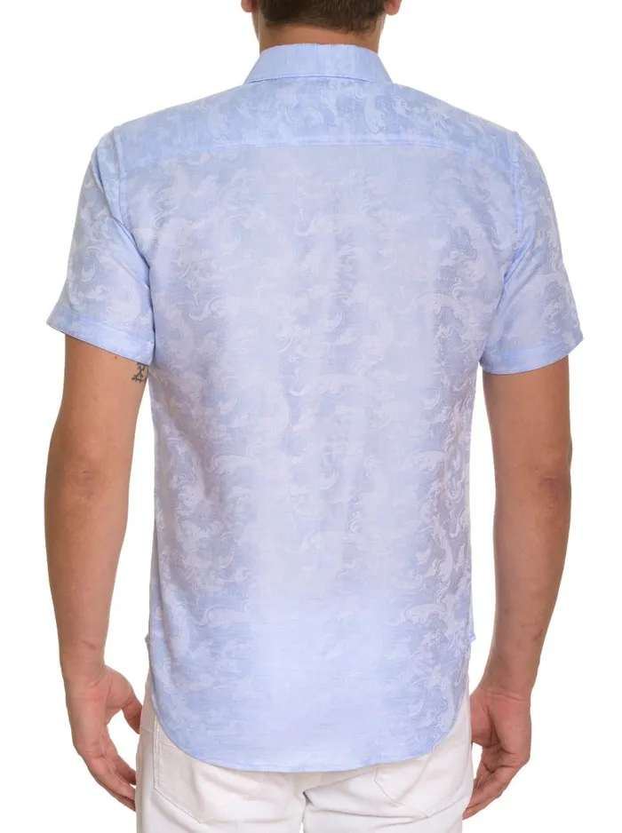 Men Robert Graham Button Down Shirts WAVE YOU SHORT SLEEVE BUTTON DOWN SHIRT LIGHT BLUE
