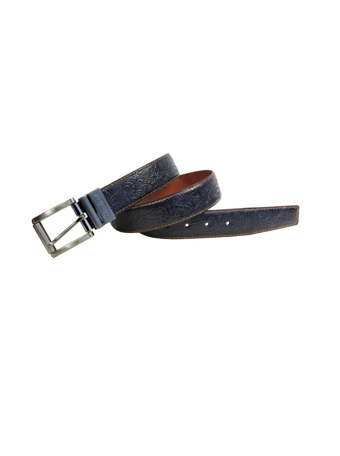 Men Robert Graham Leather Accessories NEWBURY III BELT NAVY
