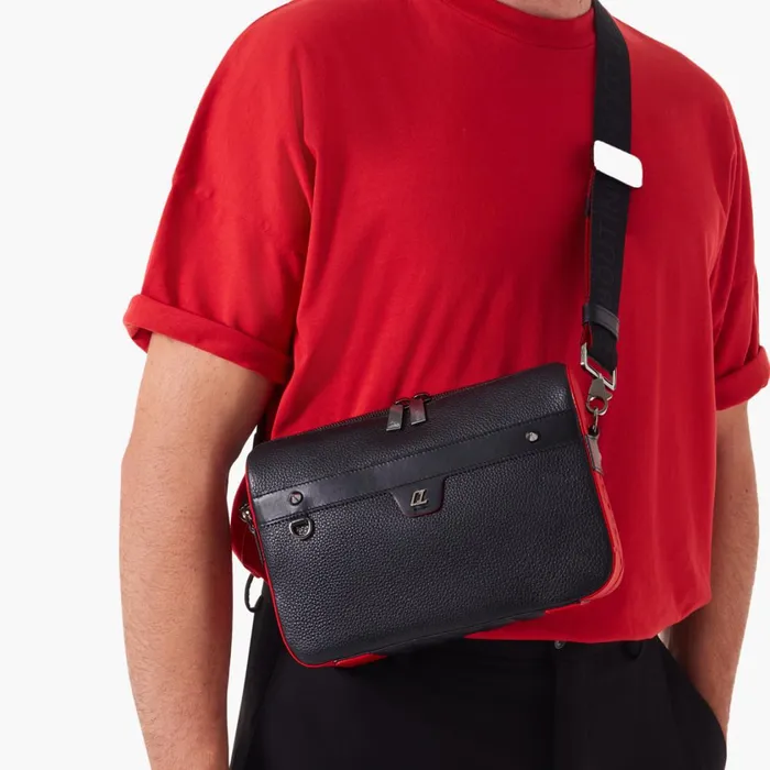 Men Ruisbuddy Messenger Bag 8211 Grained Calf Leather And Rubber 8211 Black Black Christian Louboutin Crossbody Bags