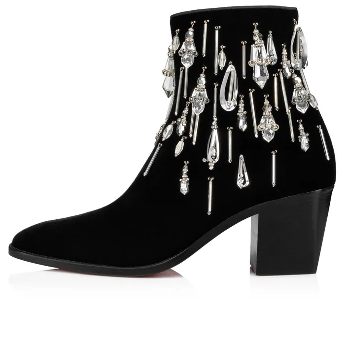 Men Save The Pampilla 70 Mm Boots 8211 Velvet 8211 Black Black Christian Louboutin Ankle Boots