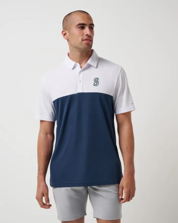 Men SEATTLE MARINERS HOME RUN LEADER POLO Whitenavy TravisMathew Polos