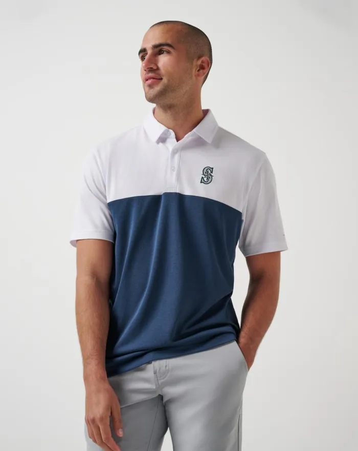 Men SEATTLE MARINERS HOME RUN LEADER POLO Whitenavy TravisMathew Polos