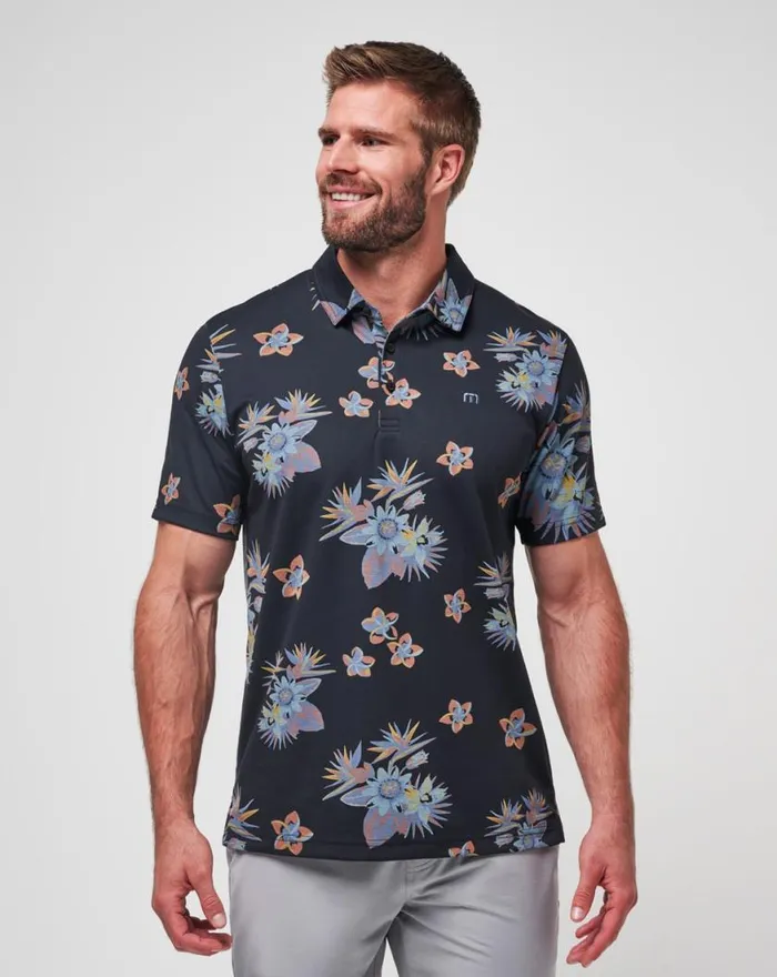 Men SECLUDED ISLAND POLO Black TravisMathew Polos