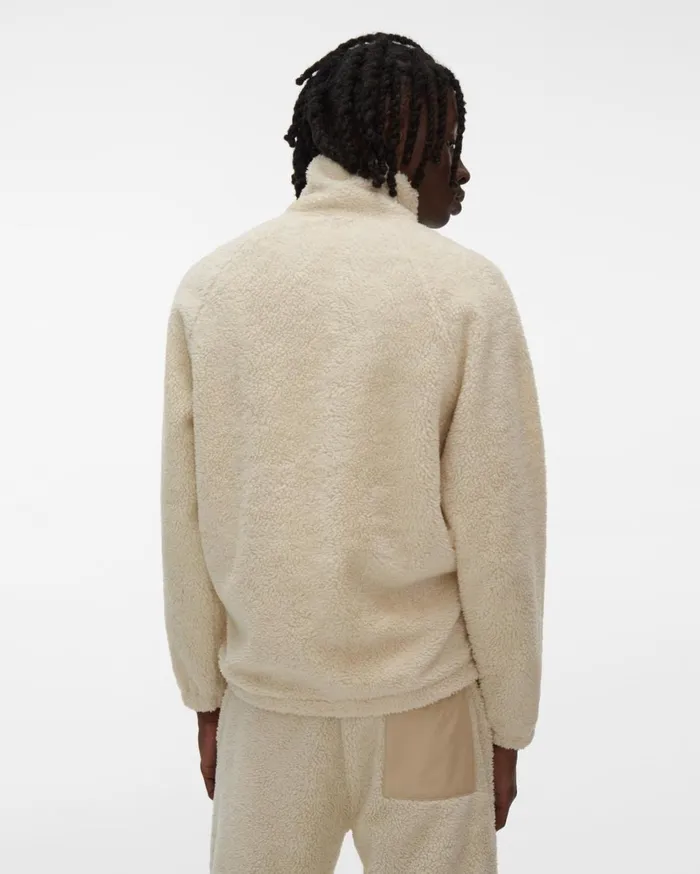 Men Shaggy Fleece Pullover Sweatshirt Winter White Helmut Lang Sweatshirts