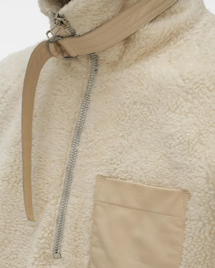 Men Shaggy Fleece Pullover Sweatshirt Winter White Helmut Lang Sweatshirts