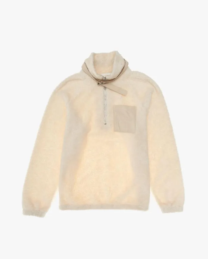 Men Shaggy Fleece Pullover Sweatshirt Winter White Helmut Lang Sweatshirts