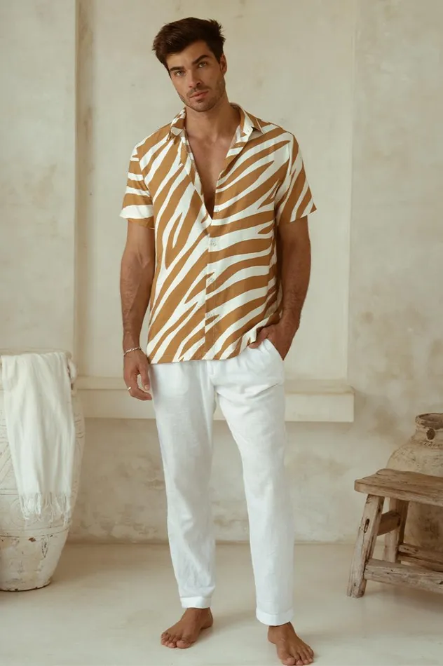 Men Shirts Runaway The Label ABE SHIRT Sand Zebra