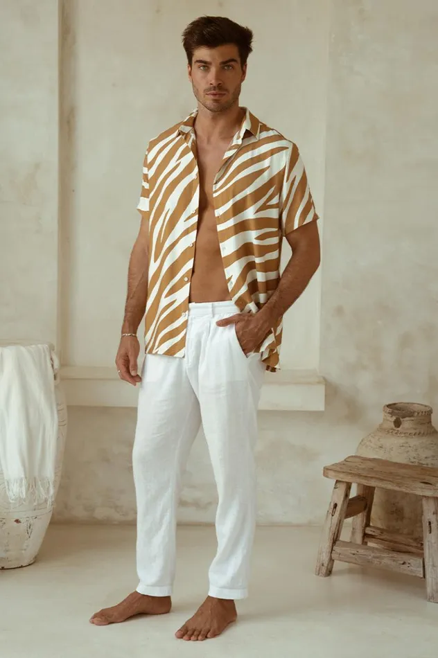 Men Shirts Runaway The Label ABE SHIRT Sand Zebra
