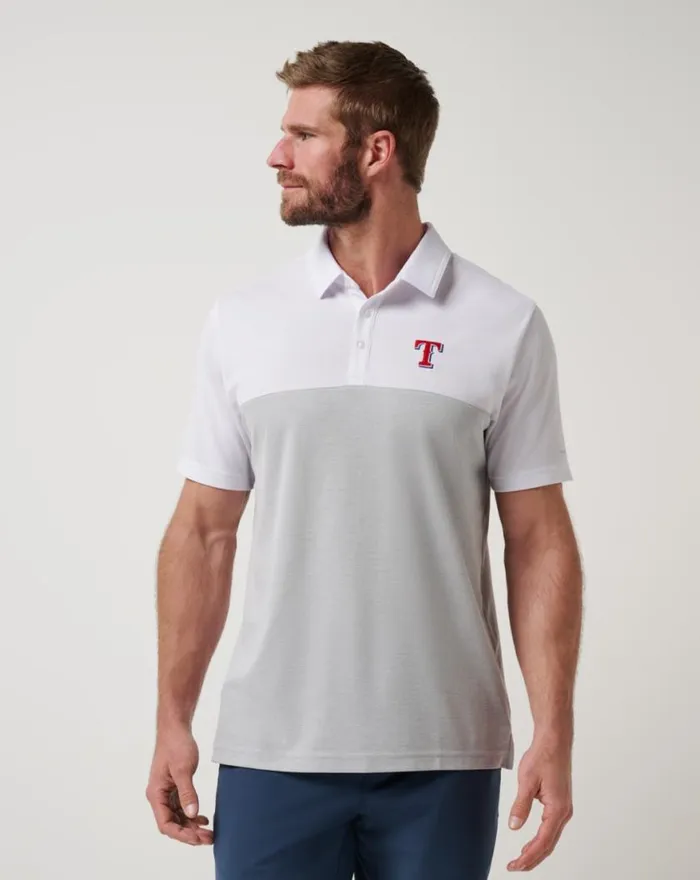 Men TEXAS RANGERS HOME RUN LEADER POLO Whiteheather Grey TravisMathew Polos