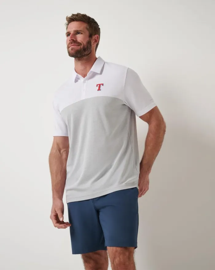 Men TEXAS RANGERS HOME RUN LEADER POLO Whiteheather Grey TravisMathew Polos