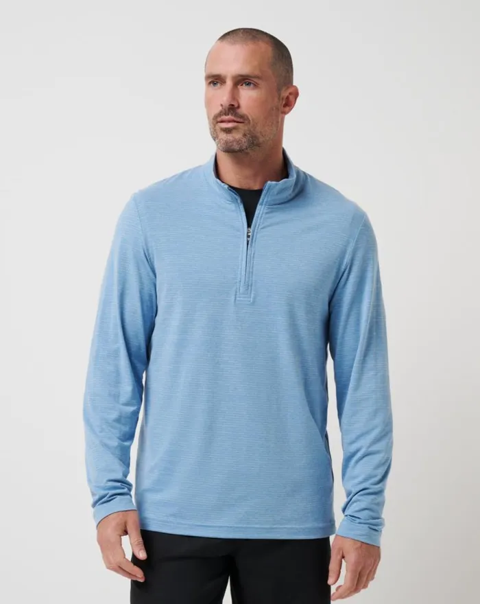 Men THE HEATER QUARTER ZIP Heather Blue TravisMathew Quarter Zips