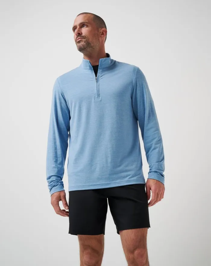 Men THE HEATER QUARTER ZIP Heather Blue TravisMathew Quarter Zips
