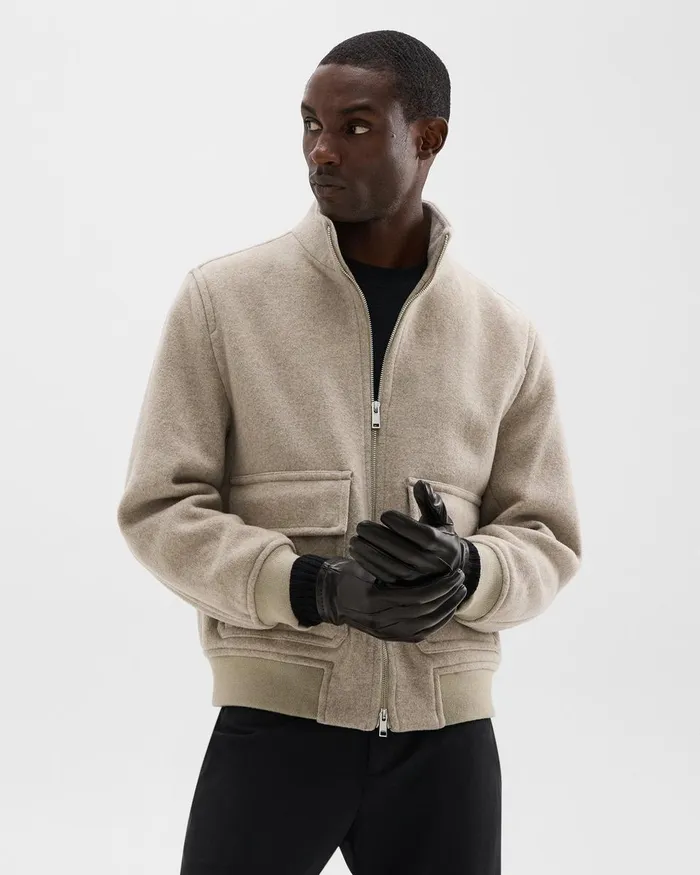 Men Theory Hats Gloves Scarves Ribbed Cuff Gloves In Leather Black