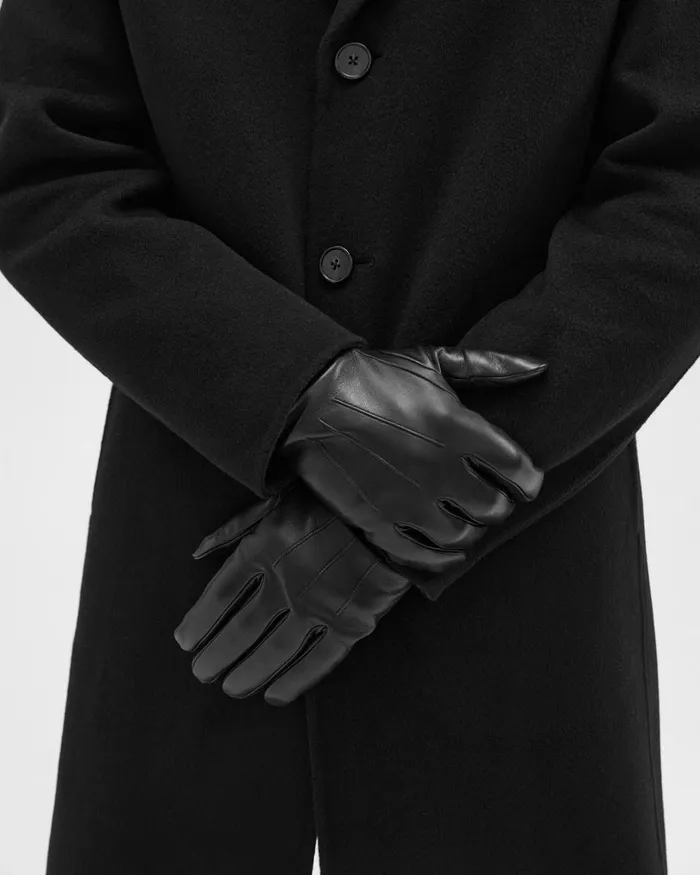Men Theory Hats Gloves Scarves Ribbed Cuff Gloves In Leather Black