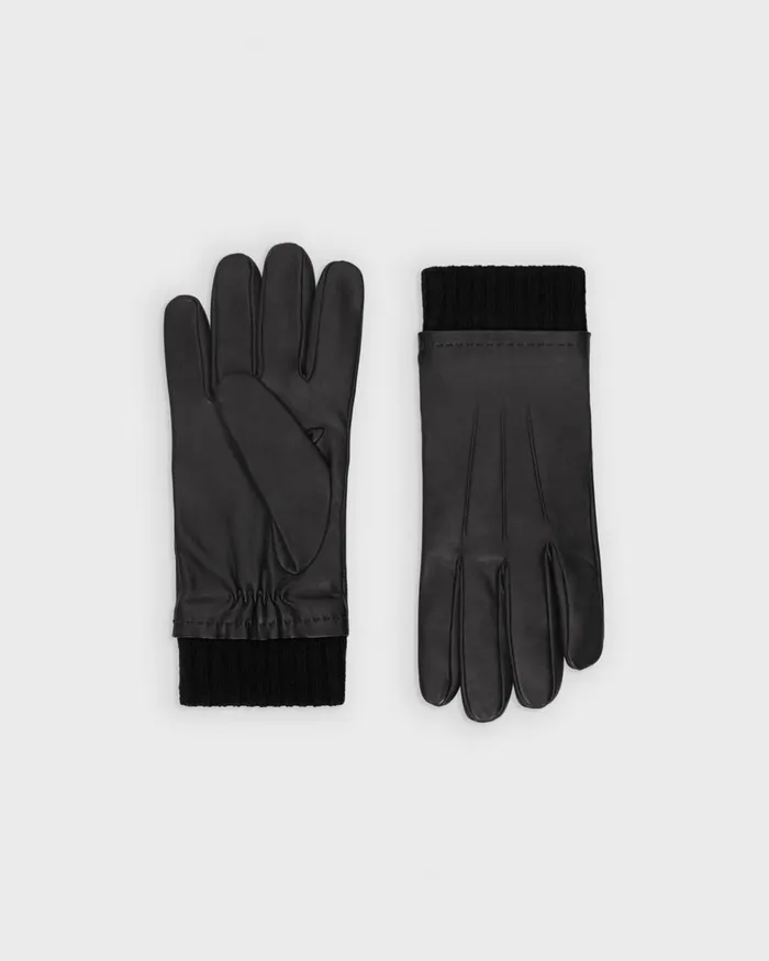 Men Theory Hats Gloves Scarves Ribbed Cuff Gloves In Leather Black