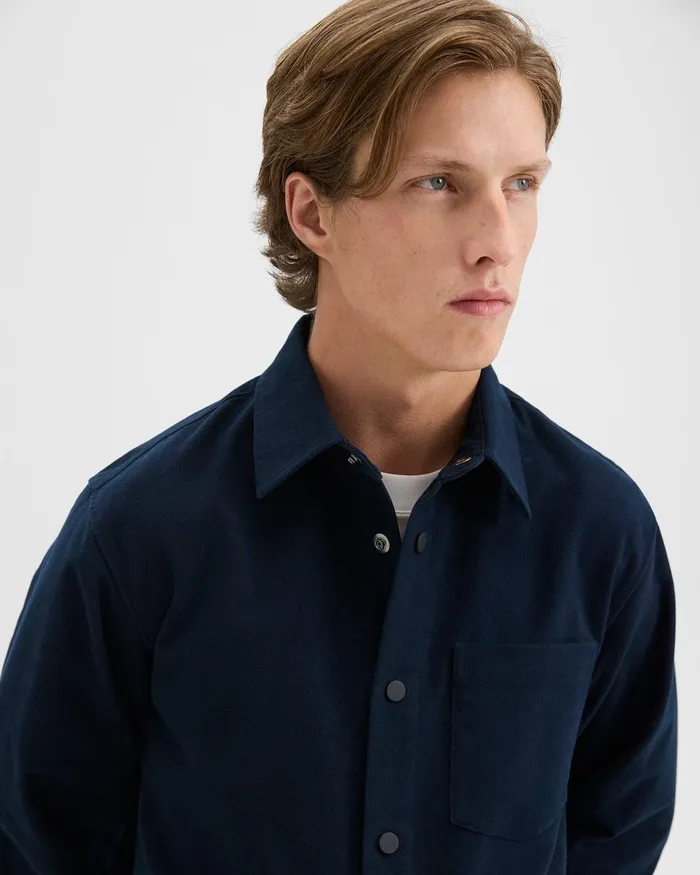 Men Theory Outerwear Shirt Jacket In Moleskin Twill Baltic