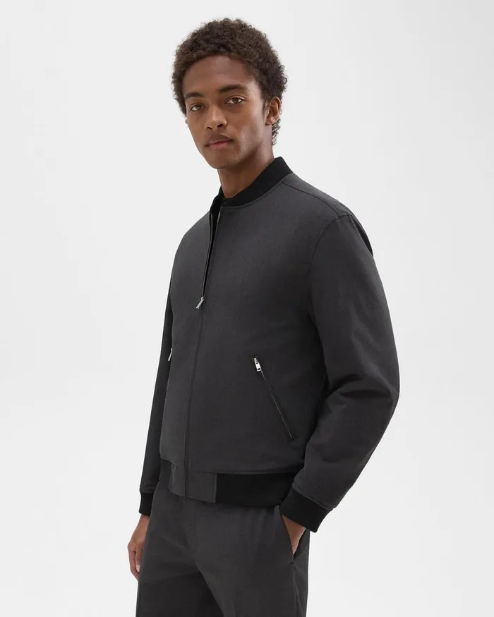 Men Theory Outerwear Tailored Bomber Jacket In Stretch Wool Dark Charcoal