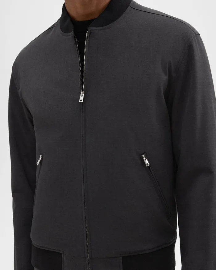 Men Theory Outerwear Tailored Bomber Jacket In Stretch Wool Dark Charcoal