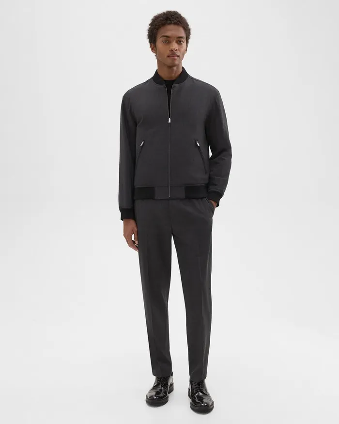 Men Theory Outerwear Tailored Bomber Jacket In Stretch Wool Dark Charcoal