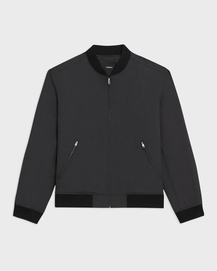 Men Theory Outerwear Tailored Bomber Jacket In Stretch Wool Dark Charcoal