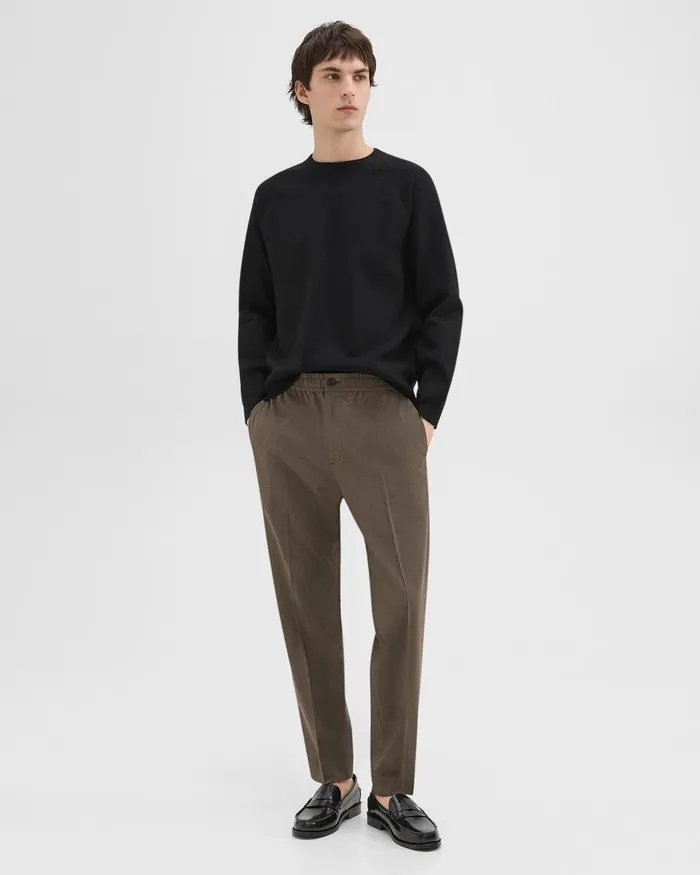 Men Theory Pants Larin Drawstring Pant In Stretch Wool Fossil Melange