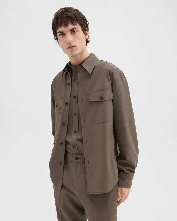 Men Theory Shirts Garvin Shirt Jacket In Stretch Wool Fossil Melange