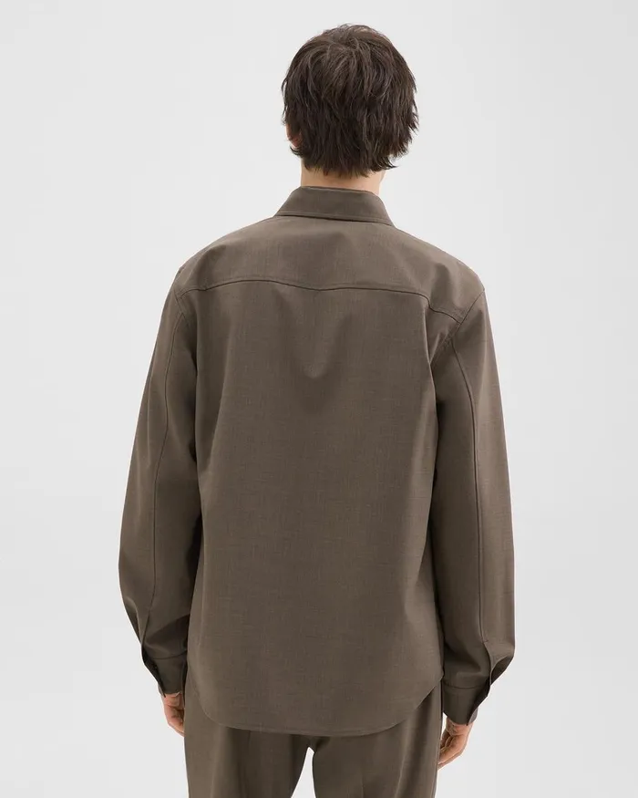 Men Theory Shirts Garvin Shirt Jacket In Stretch Wool Fossil Melange