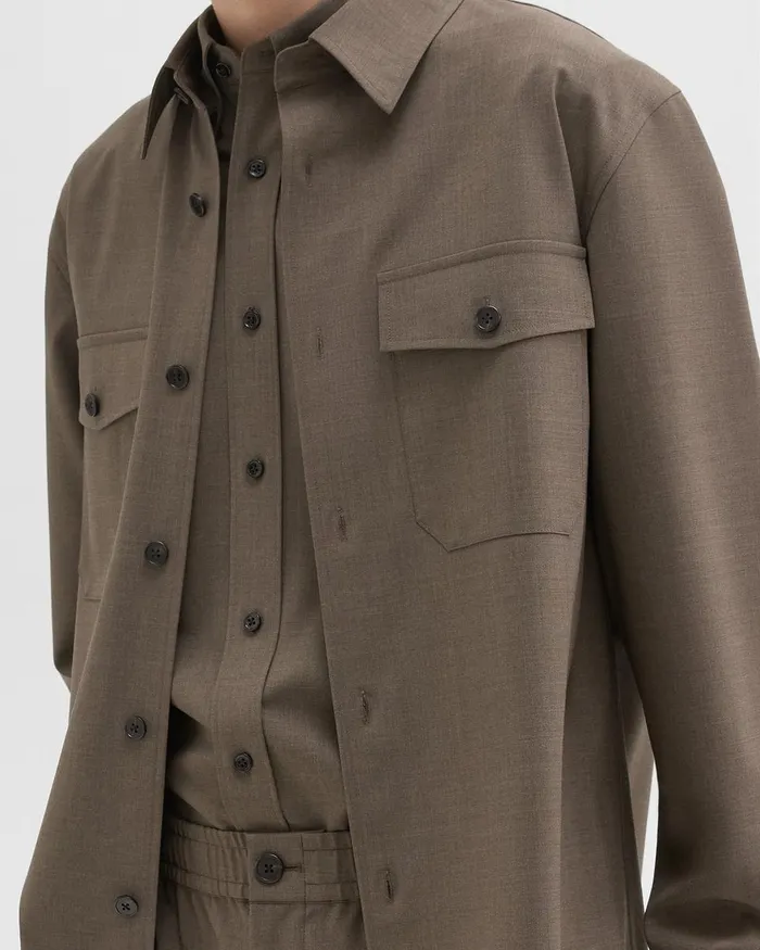 Men Theory Shirts Garvin Shirt Jacket In Stretch Wool Fossil Melange