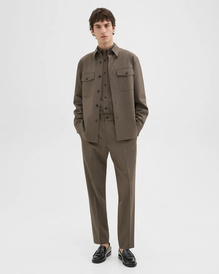 Men Theory Shirts Garvin Shirt Jacket In Stretch Wool Fossil Melange